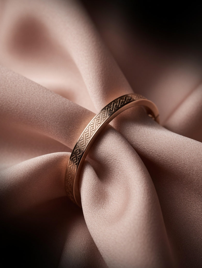 Eora Signature Gold Kada with Greek Geometric Pattern