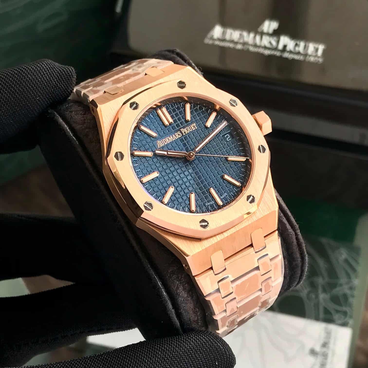 Audemars Piguet Royal Oak Offshore Rosegold Black Blue Metal Chain Aut
