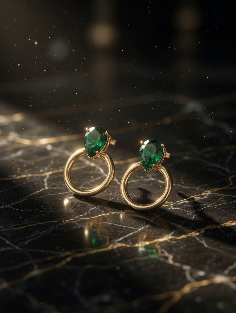 Eora Gold Hoop Drop Earrings with Pear Cut Green Gemstone