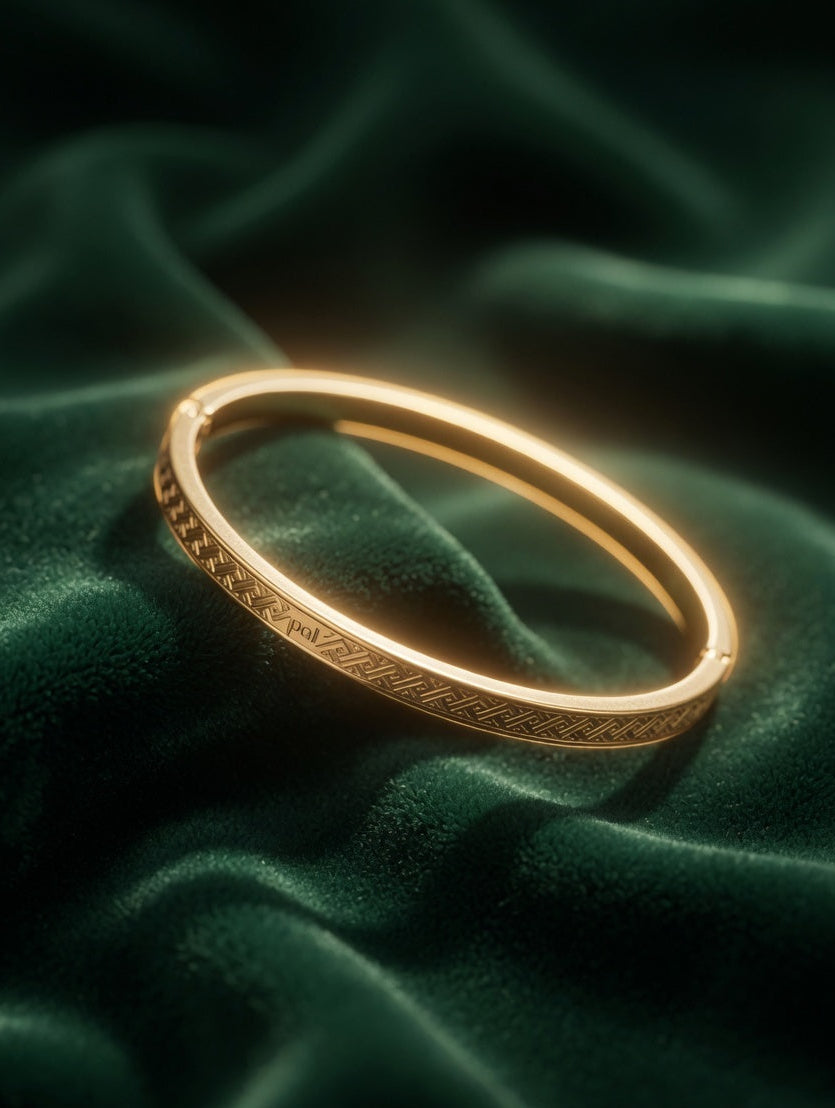 Eora Signature Gold Kada with Greek Geometric Pattern