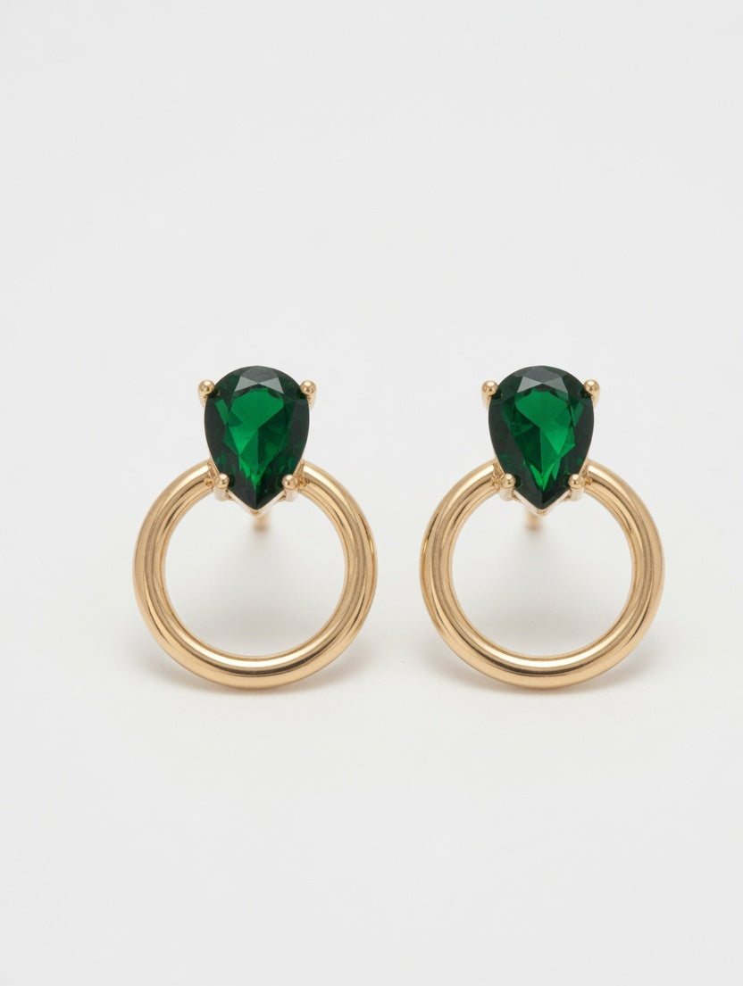 Eora Gold Hoop Drop Earrings with Pear Cut Green Gemstone