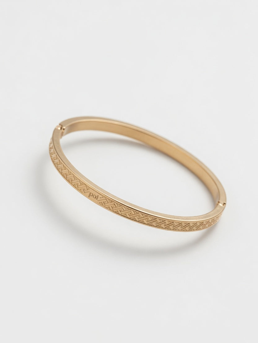 Eora Signature Gold Kada with Greek Geometric Pattern