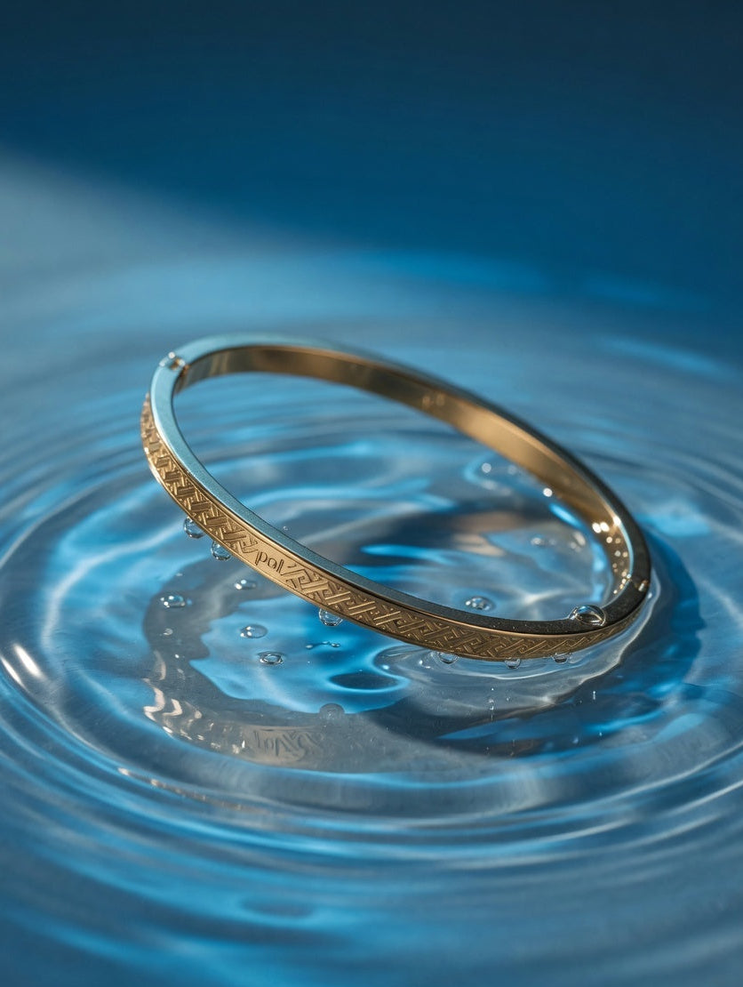 Eora Signature Gold Kada with Greek Geometric Pattern