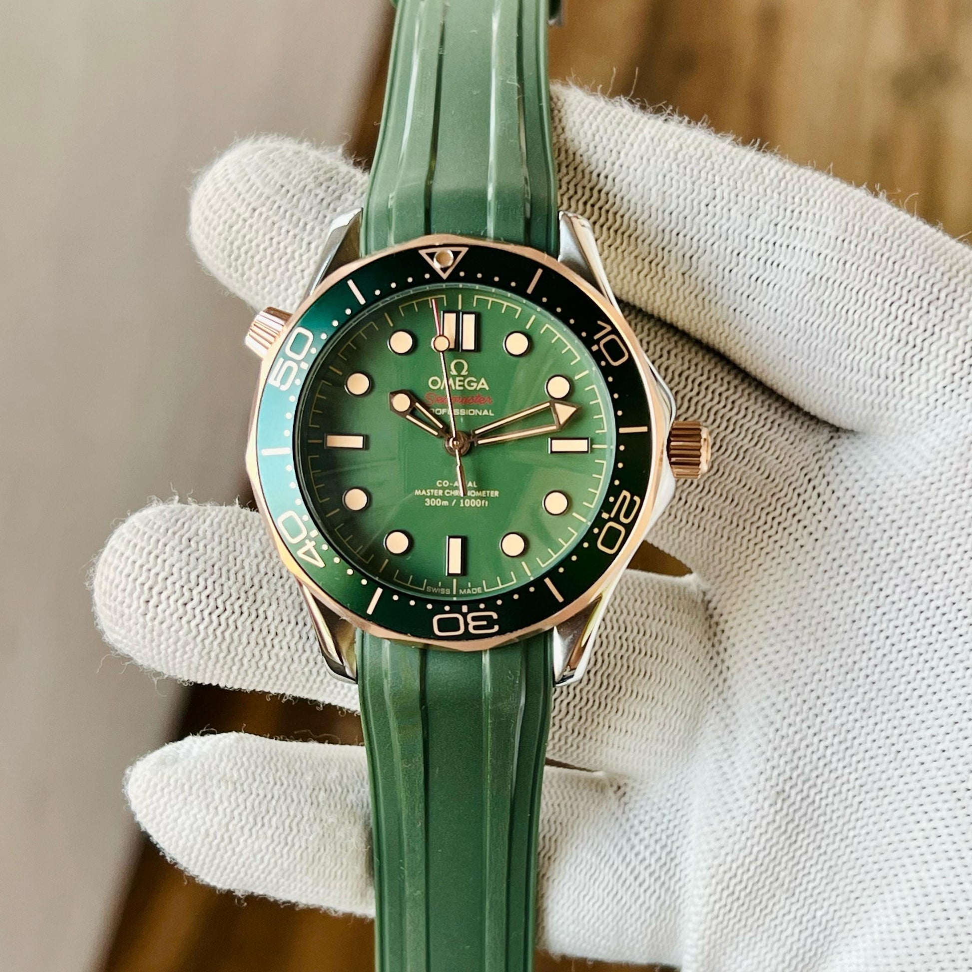 Omega Seamster Golden and Green Luxury look Japanese Automatic Mens Wa