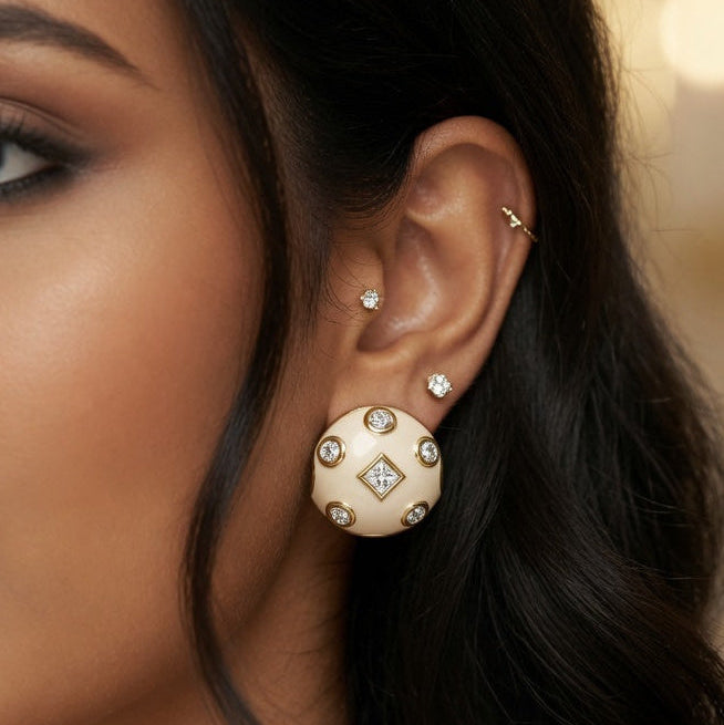 Ivory Glow Diamond Ball Studs