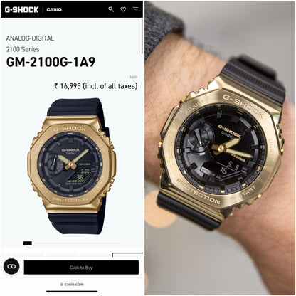 G-SHOCK GM-2100 GOLD BLACK DIAL METAL BODY
