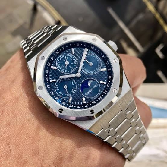 Audemars Piguet Perpetual Calendar Open Worked Silver Blue Dial Automa