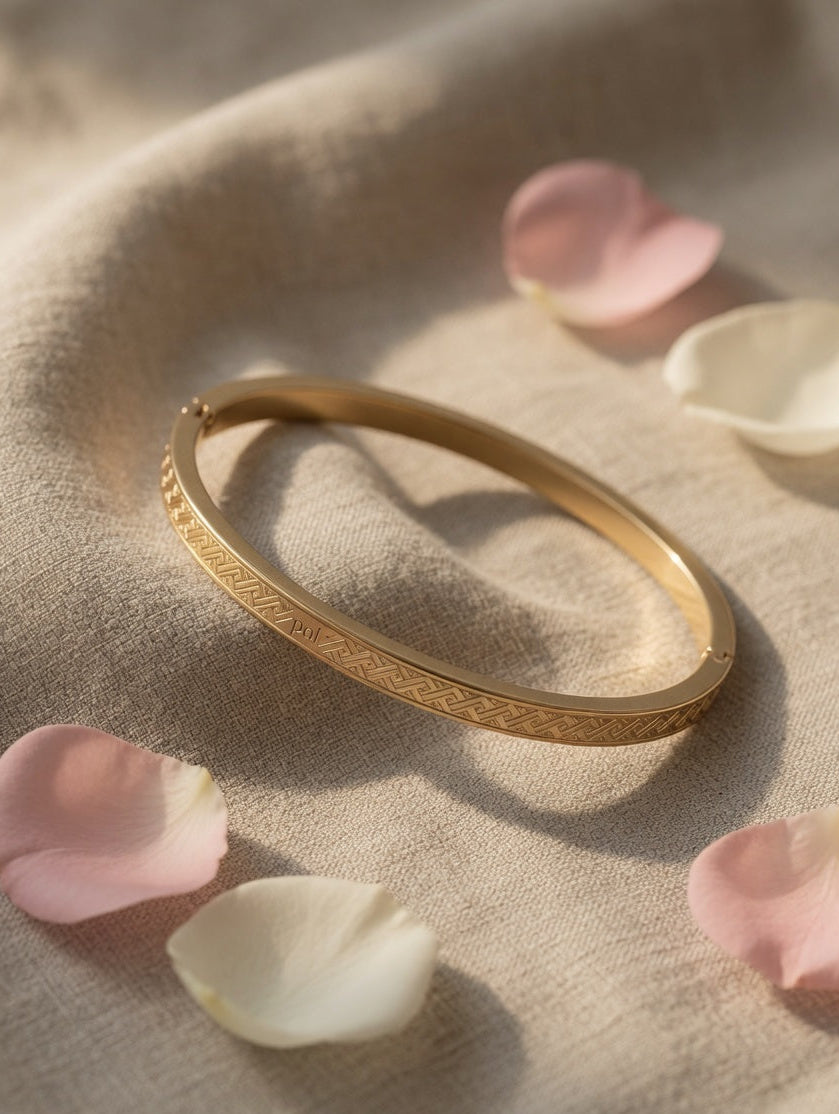 Eora Signature Gold Kada with Greek Geometric Pattern