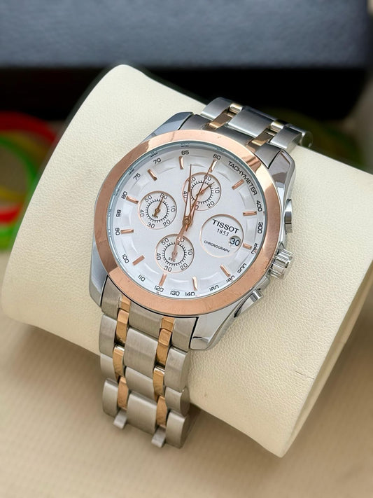 Tissot 1853 Silver Dial with Rosegold Bezel (Two-Tone Strap)