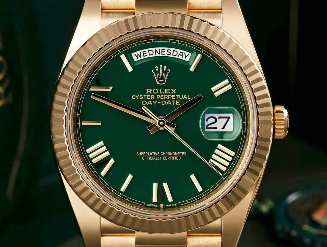 Rolex Day-Date 40 Yellow Gold Green Ombre Roman Numeral Dial